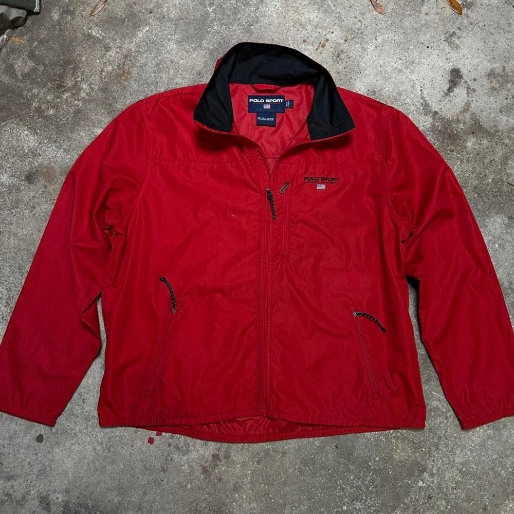 Polo Sport Ralph Lauren red full zip windbreaker jacket w zip pockets Size Lg